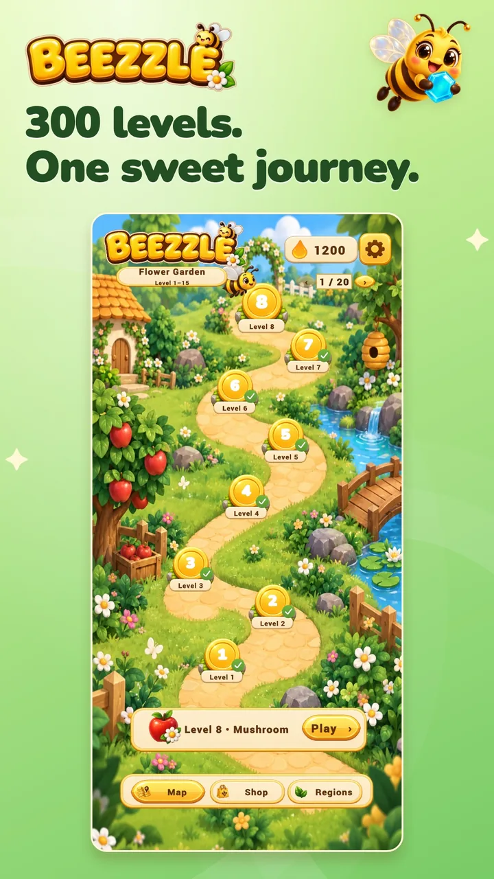 300 levels. One sweet journey. The garden level map.