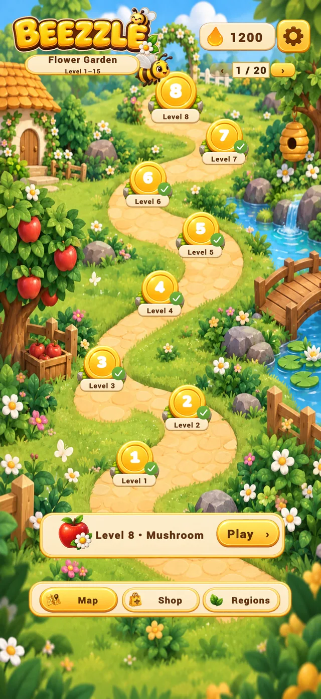 The Beezzle level map in the Flower Garden