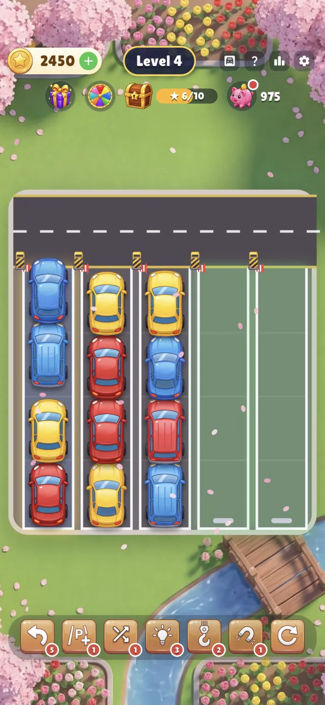 Park Pop gameplay: a selected lane and the lanes the car can park in