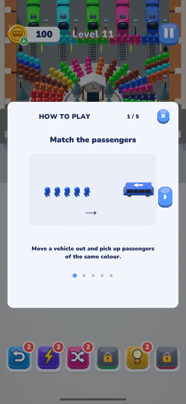 Terminal Tangle how to play: a vehicle picks up passengers of the same colour
