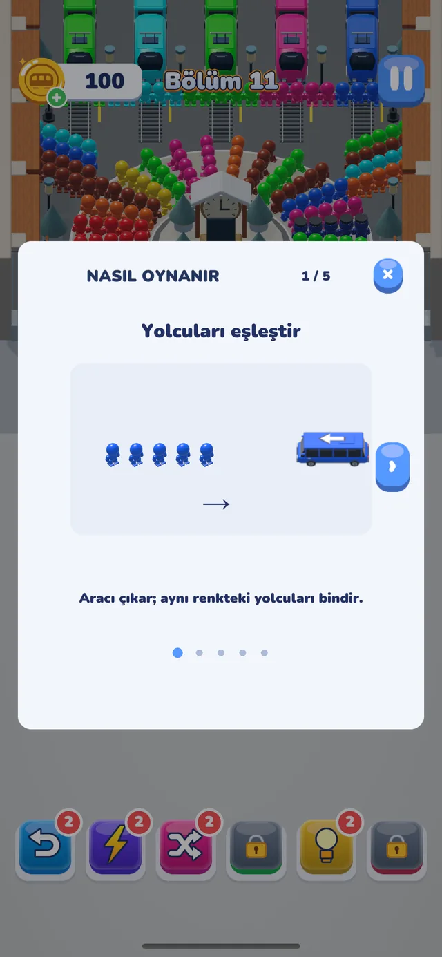 Terminal Tangle nasıl oynanır: araç aynı renkteki yolcuları alıyor
